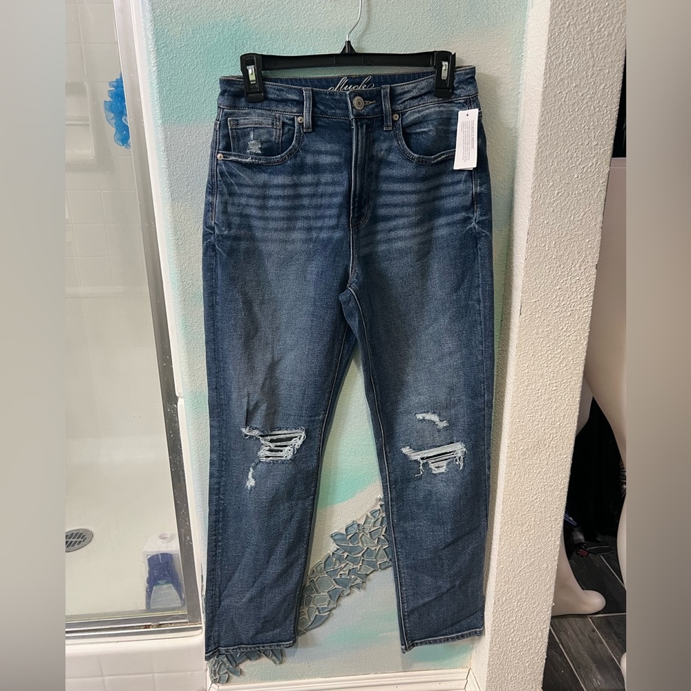 NWT OFLUCK Blue Distressed High Waist Jeans